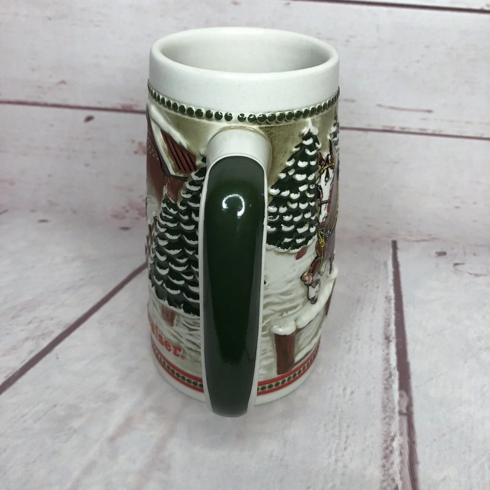 Vintage Budweiser Stein Mug Clydesdales Christmas Ceramarte‎ Snowy Winters Eve